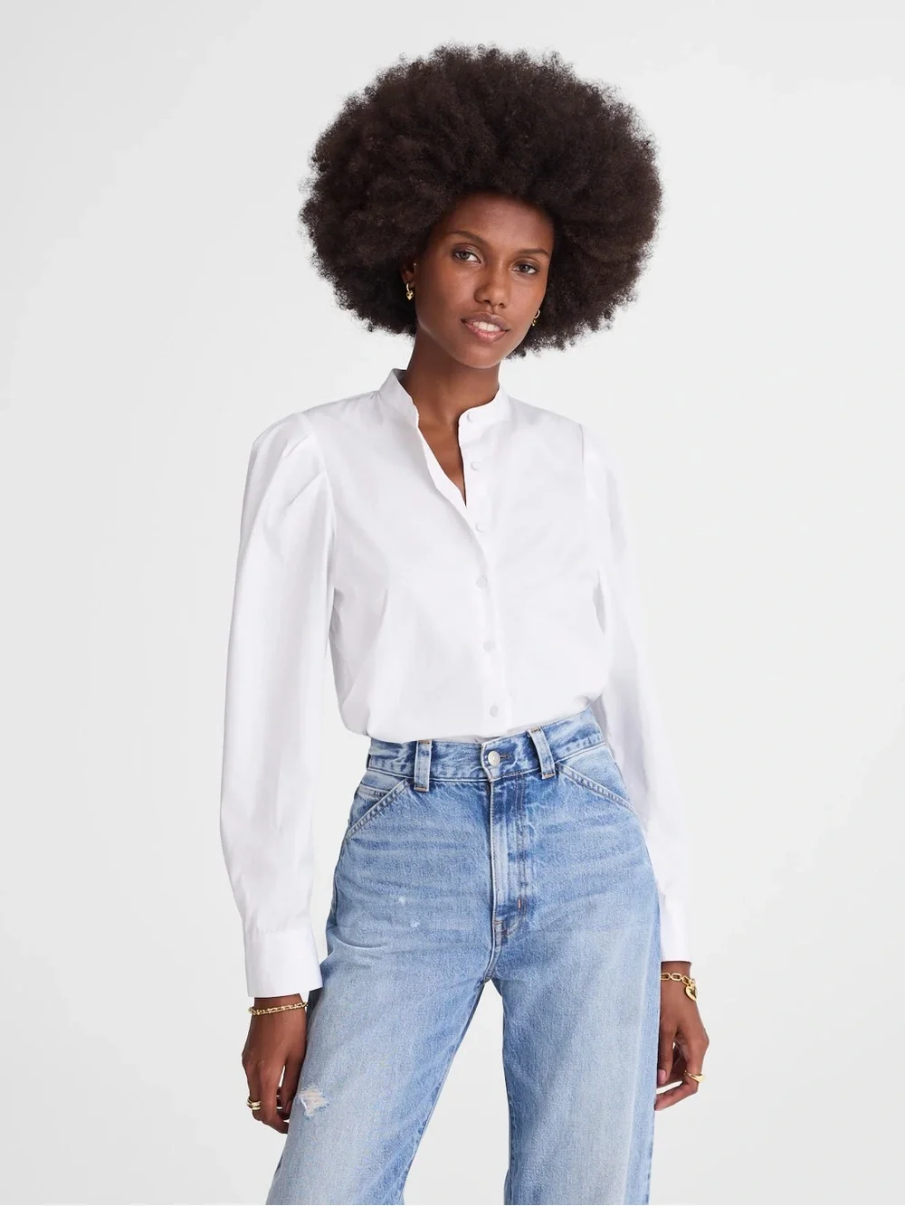 Madewell Puff-Sleeve Button-Up Shirt S